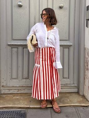 Jeckerson Red Stripped Midi/Maxi Skirt ✨🍒
